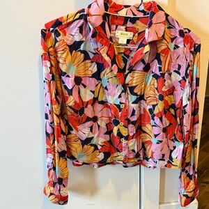 Maeve Vibrant Floral Button-Down Shirt - Red, Pink, Yellow.